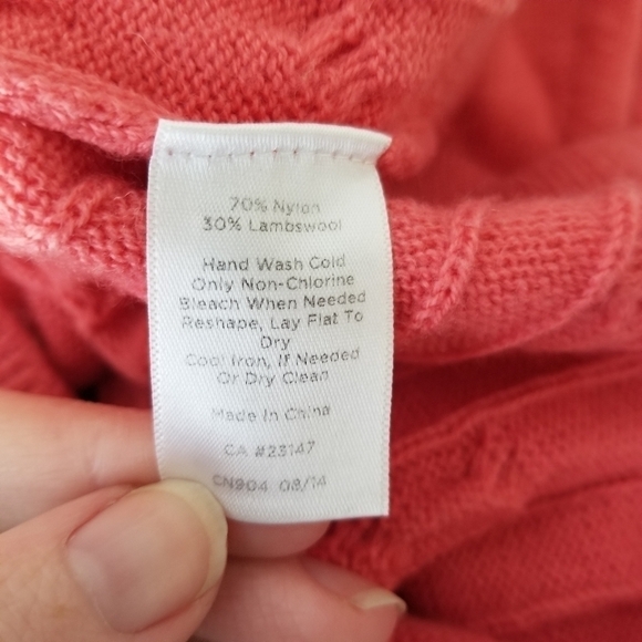 Talbots Button Cuff Cable Knit Sweater Lambswool Blend, Coral Pink Size L - Picture 4 of 11